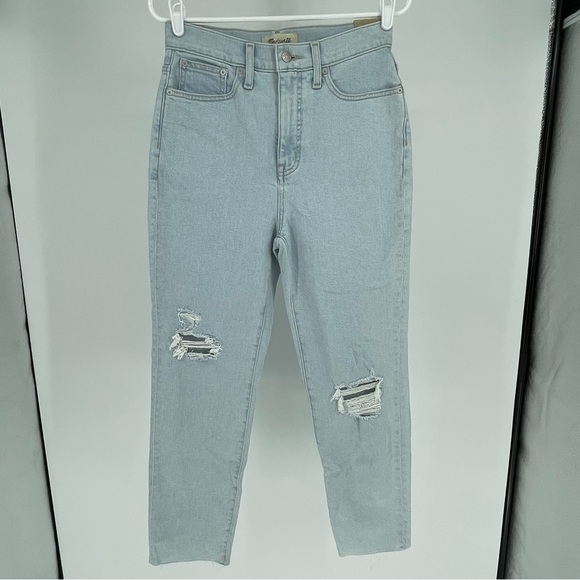 MADEWELL NWT THE MOM JEAN HIGH WAIST RIPPED RAW HEM JEANS HARMAN 26 28 - Picture 2 of 12